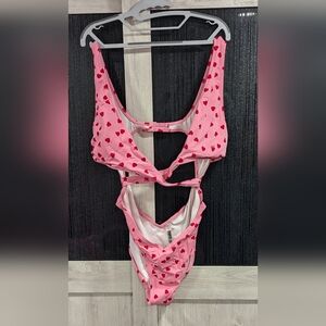 Victoria's Secret Pink Red Hearts One Piece (XXL) and Cover Up Skirt (XL)